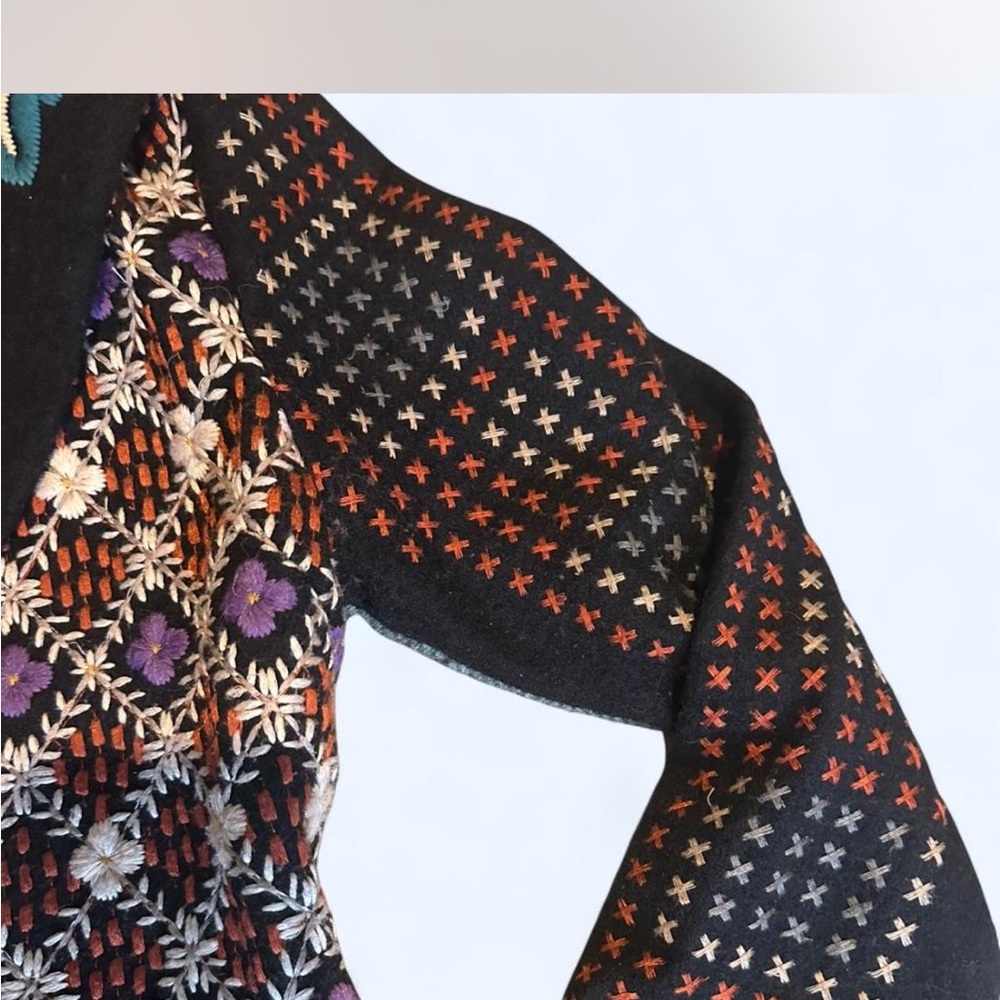 Anthropologie Black Multicolor Embroidered  Cardigan/jacket - Picture 5 of 7